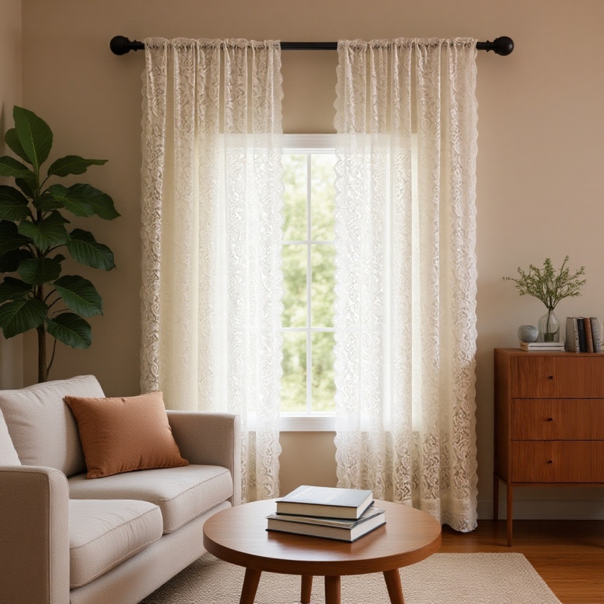 Dekorativer, undurchlässiger Fensterbehang aus Spitze