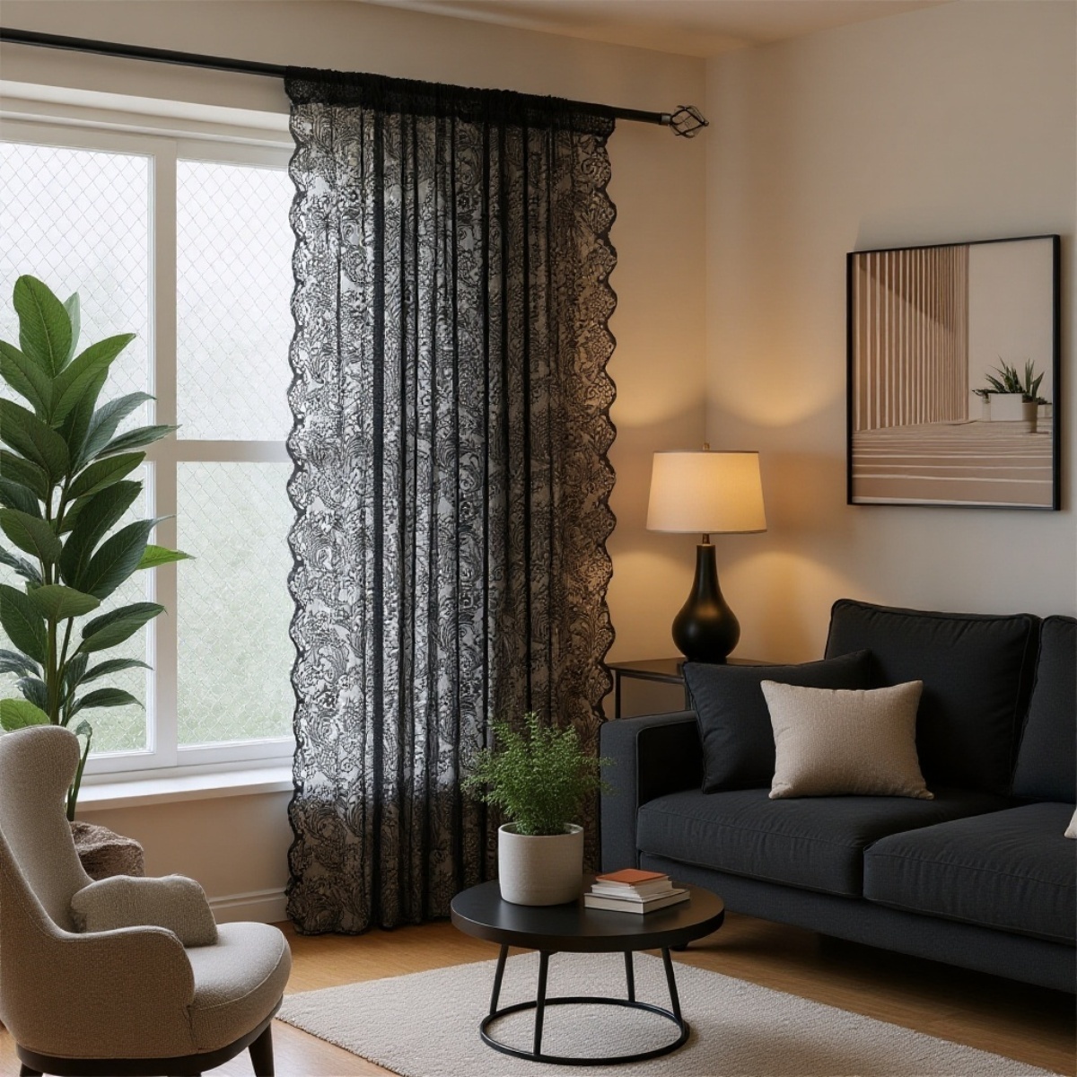 Dekorativer, undurchlässiger Fensterbehang aus Spitze