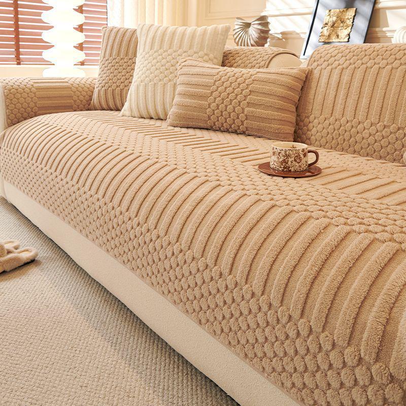 Rutschfester Sofabezug aus Leder mit Plüschpolster für Herbst und Winter