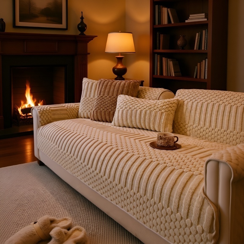 Rutschfester Sofabezug aus Leder mit Plüschpolster für Herbst und Winter