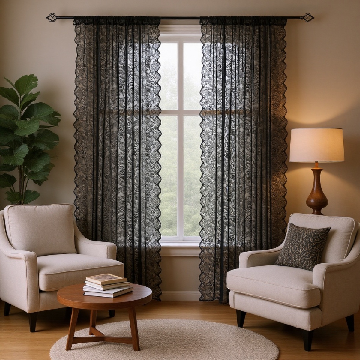 Dekorativer, undurchlässiger Fensterbehang aus Spitze