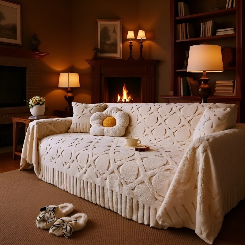 Anti-Kratz Sofaüberwurf aus Plüsch, nordischer Stil, rutschfeste Sofahusse für Herbst und Winter