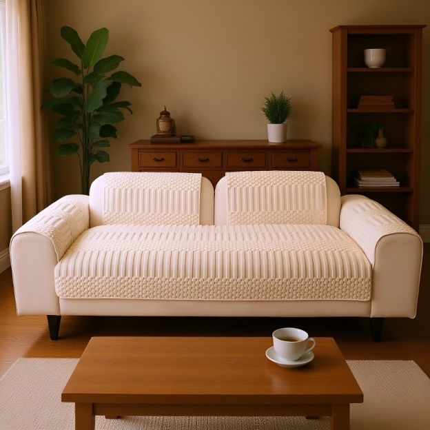 Rutschfester Sofabezug aus Leder mit Plüschpolster für Herbst und Winter