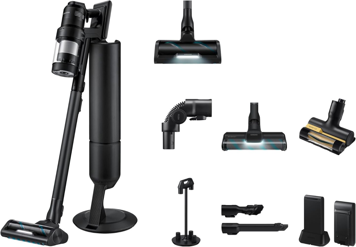 Samsung VS90F40EEK WD Bespoke AI Jet Ultra Akku CompleteClean, Akku - Handstaubsauger inkl. Zubehör, 400 W, 2 Akkus, All - In - One - Station, Active Dual und Slim LED Bürste, Pet Tool, Satin Black-Villaota