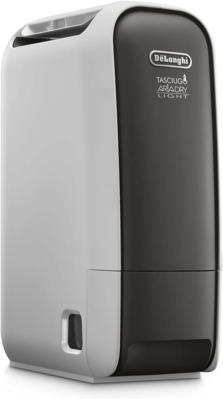 DeLonghi Tasciugo AriaDry Light - Tragbarer Luftentfeuchter, Zeolith - Technologie, Ionisator, 6L Tag Feuchtigkeitsentzug, Wäschetrockner, Anti - Schimmel, Swing - Funktion, Timer, Grau DNS65-Villaota