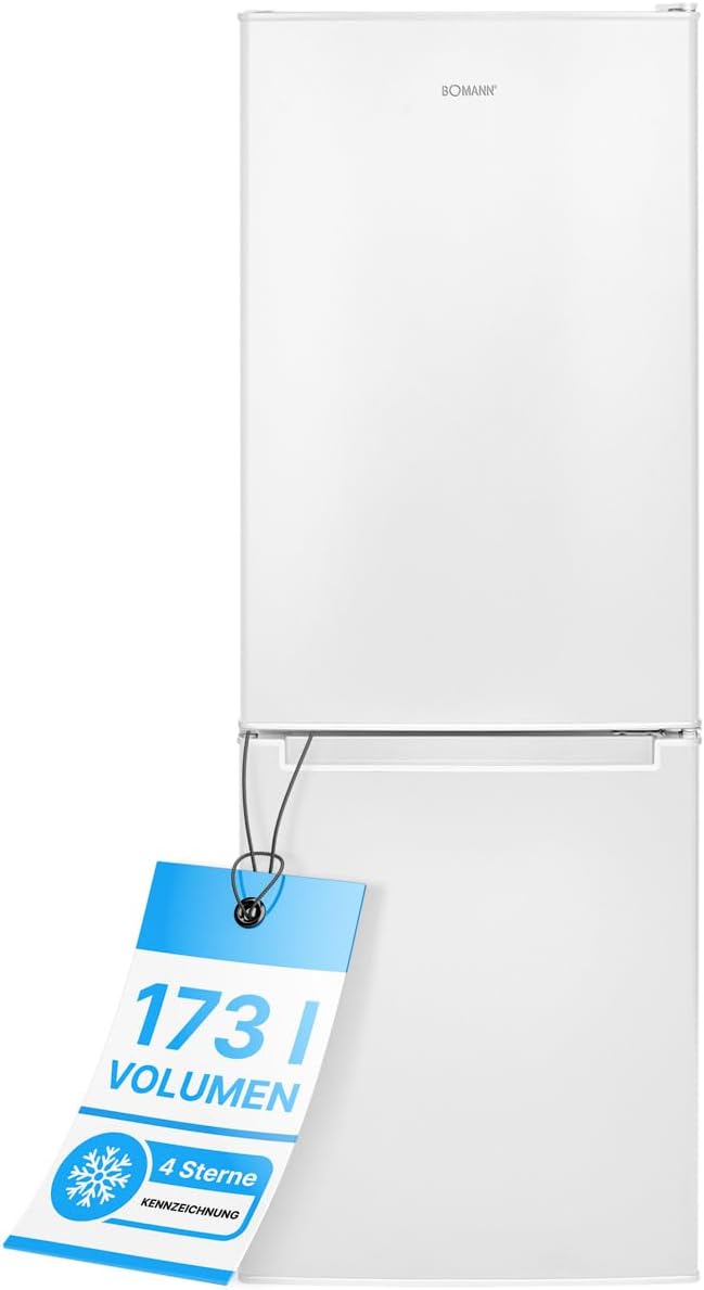 Bomann Kühlschrank mit Gefrierfach 143cm hoch - Kühl Gefrierkombination 173L mit 3 Ablagen und 3 Schubladen - Türanschlag wechselbar - leise Kühlgefrierkombi 40db - Kühlschrank - KG 7331 weiß-Villaota