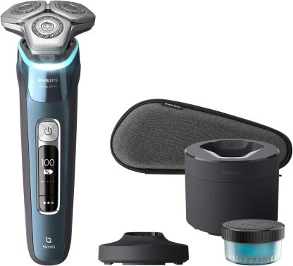 Philips Rasierer Series 9000 - Elektrischer Nass - und Trockenrasierer, Eisblau, LiftundCut - Rasiersystem, SkinIQ - Technologie, Pop - up - Trimmer, Reinigungsstation, Ladestation und Reiseetui Modell S9982 55-Villaota