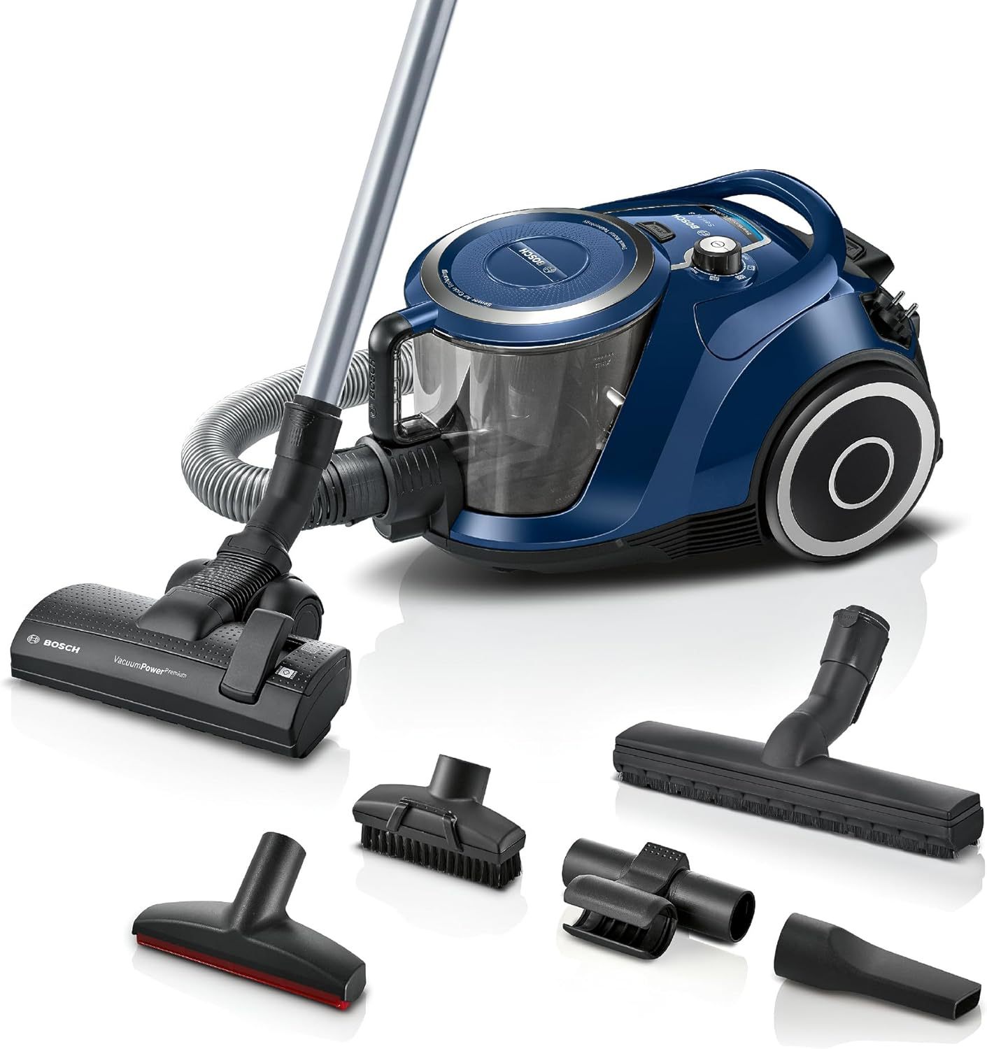 Bosch Staubsauger beutellos Serie 6 BGC41X36, Bodenstaubsauger, ideal für Allergiker, Hygiene - Filter, Bodendüse für Parkett, Teppich, Fliesen, Starke Saugleistung, leise, 700 W, blau-Villaota