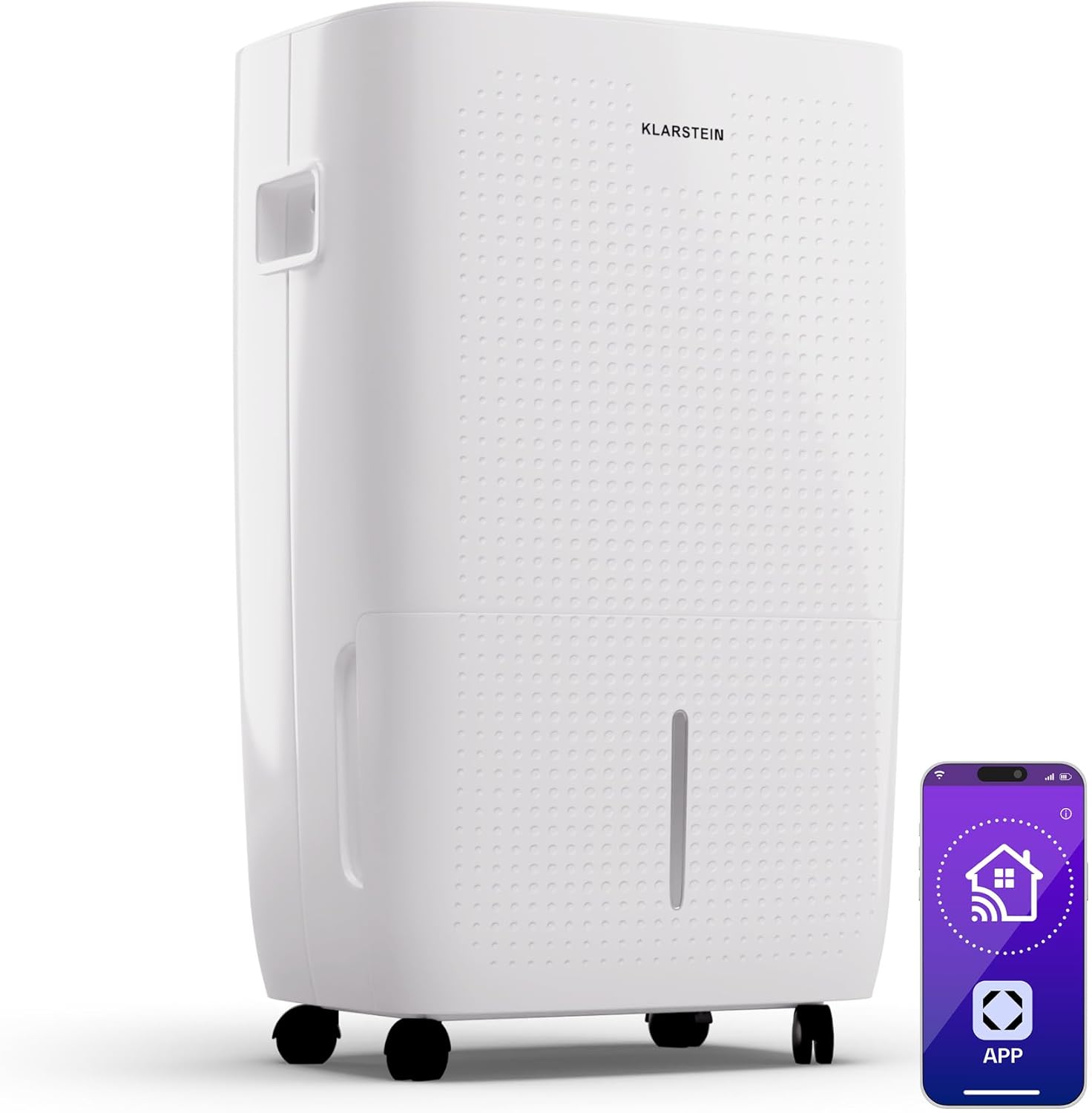 Klarstein DryFy Connect 60L Luftentfeuchter, 60L 24h, WiFi App Steuerung, 8L Tank, Timer, Elektrischer Entfeuchter für Räume 45 - 65m2, Automatische Abschaltung, Tragbar, Weiß-Villaota