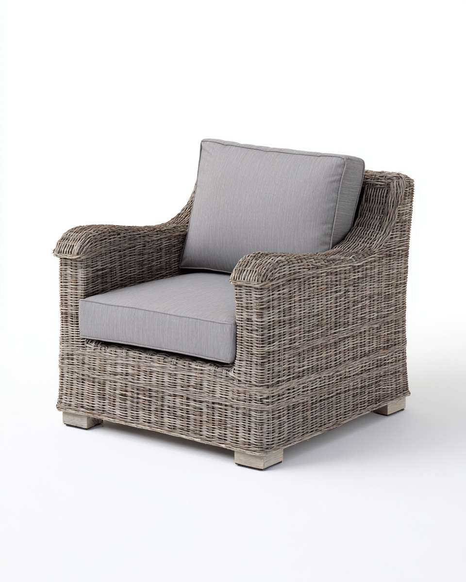 Sessel – Rattan – 78×76×85 cm – grau/natur – für Outdoor und Garten – komfortables Design