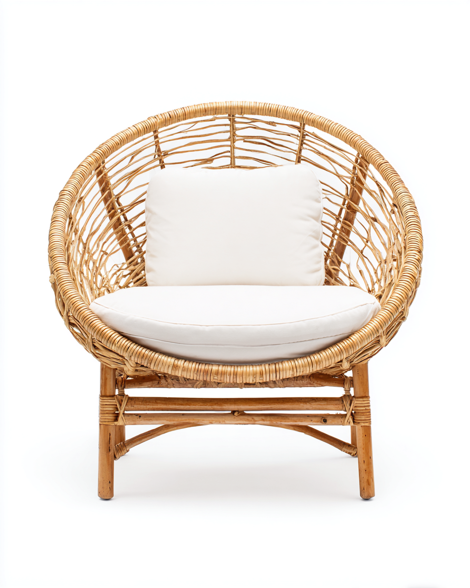 Sessel – Rattan – 75×70×80 cm – naturholzfarbe/weiß – rundes Design-Villaota