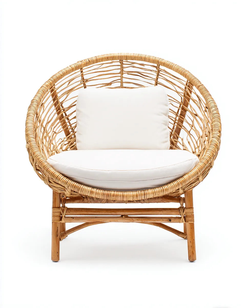 Sessel – Rattan – 75×70×80 cm – naturholzfarbe/weiß – rundes Design