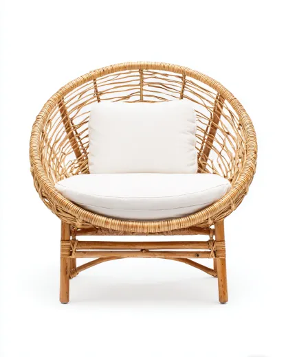 Sessel – Rattan – 75×70×80 cm – naturholzfarbe/weiß – rundes Design