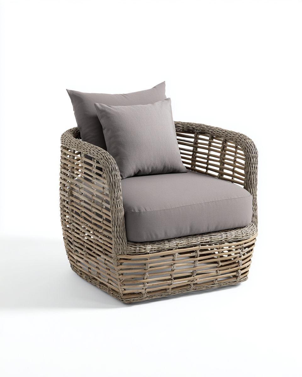 Outdoor Sessel Rattan 78x80x90 cm – natur/grau – geeignet für Garten – modernes Design