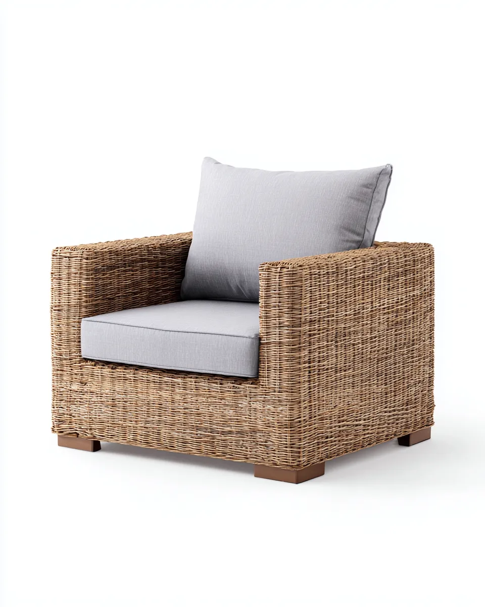 Gartensessel Rattan 90x85x80 cm – natur/grau – für Garten – modernes Design
