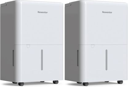 Newentor 12L Luftentfeuchter Elektrisch Keller 35dB, Entfeuchter Elektrisch Keller mit Ablaufschlauch 1m, Raumentfeuchter Elektrisch 25m2 122m3, 10 J. Gar., Filter, Timer 2 Stück-Villaota
