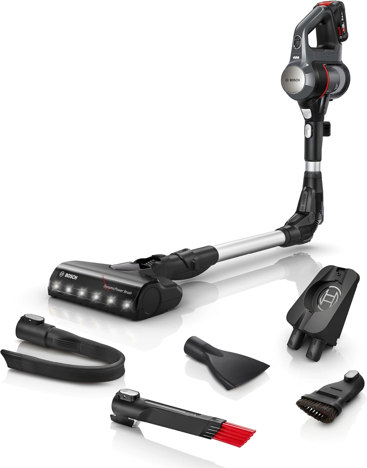 Bosch Akku - Staubsauger Unlimited 7 BCS711A, kabelloser Handstaubsauger, beutellos, Wechselakku, Knickrohr, Hygiene - Filter, 10 Jahre Motorgarantie, Fugendüse, LED - Beleuchtung, Turbostufe, grau-Villaota