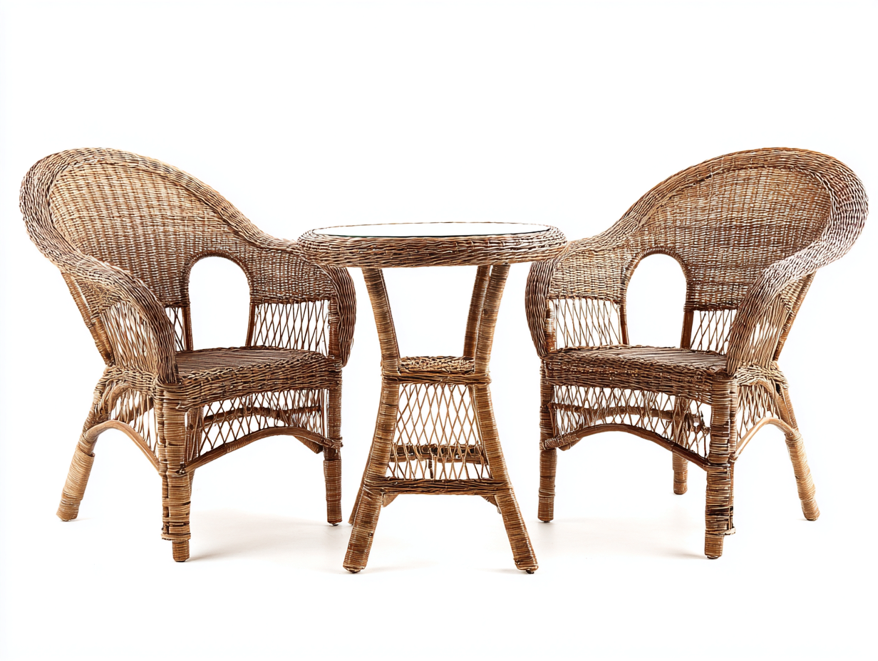 Essgarnitur-Set – Rattan – Tisch 55×55×60 cm / Stuhl 65×60×88 cm – natur – für Outdoor und Garten – klassisches Design-Villaota