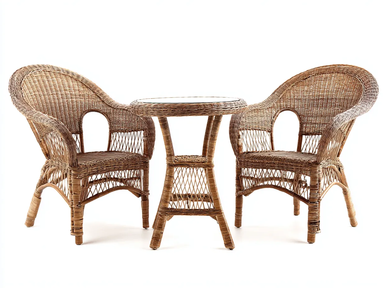 Essgarnitur-Set – Rattan – Tisch 55×55×60 cm / Stuhl 65×60×88 cm – natur – für Outdoor und Garten – klassisches Design-Villaota