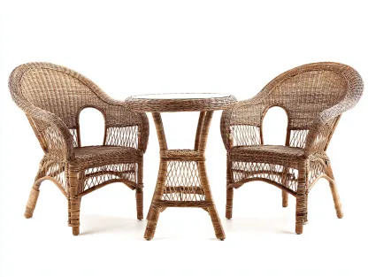 Essgarnitur-Set – Rattan – Tisch 55×55×60 cm / Stuhl 65×60×88 cm – natur – für Outdoor und Garten – klassisches Design-Villaota