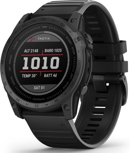 Garmin tactix 7 - Standard Edition Uhr mit GPS - Armband aus Silikon, Art. - Nr. 010 - 02704 - 01, Schwarz-Villaota