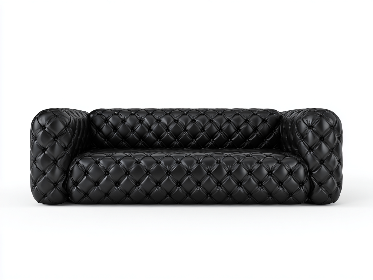 Dreisitzer Ledersofa 210x95x78 cm – schwarz – geeignet für Wohnzimmer – gesteppter Designstil-Villaota