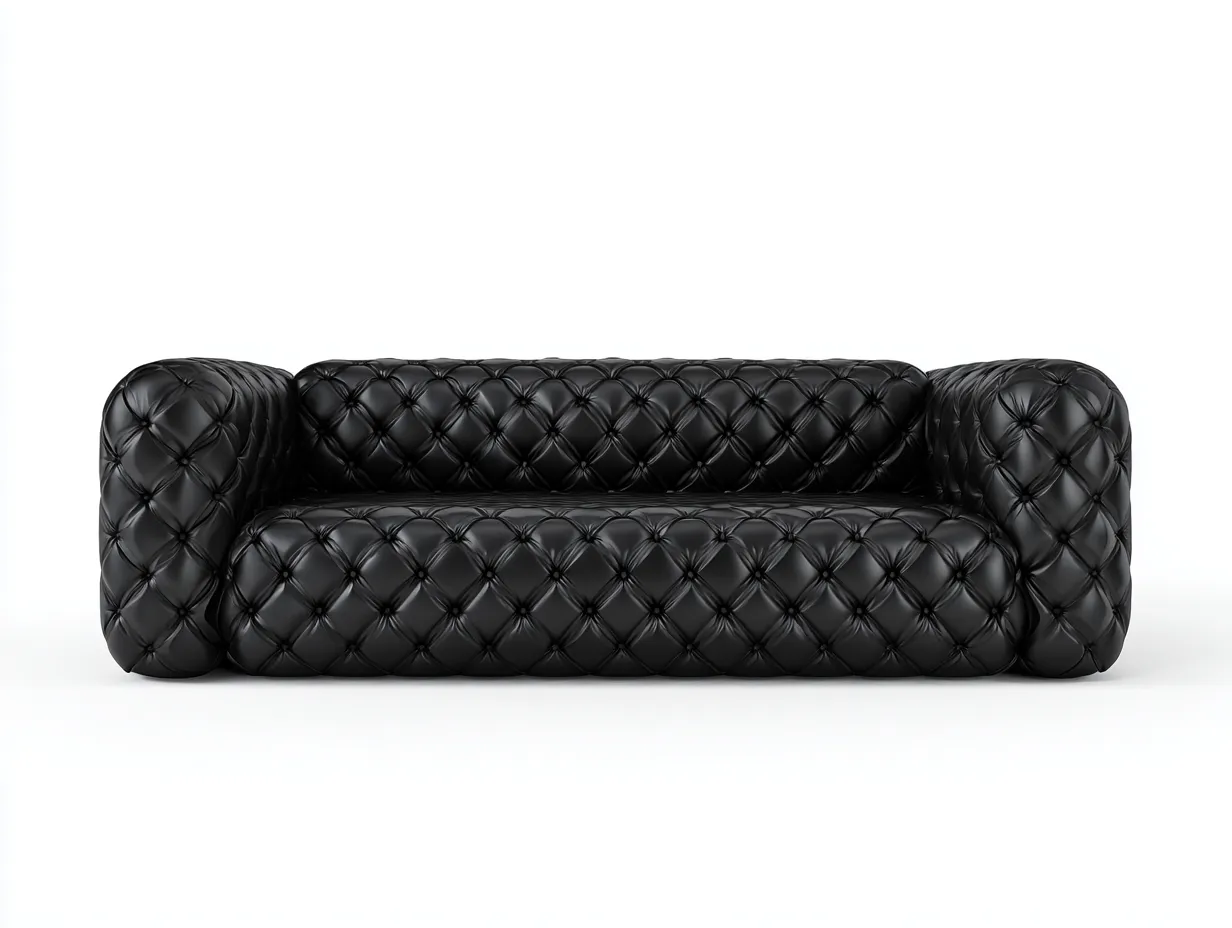 Dreisitzer Ledersofa 210x95x78 cm – schwarz – geeignet für Wohnzimmer – gesteppter Designstil-Villaota