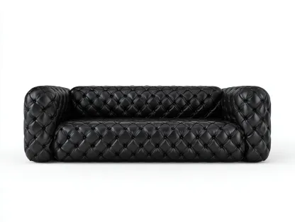 Dreisitzer Ledersofa 210x95x78 cm – schwarz – geeignet für Wohnzimmer – gesteppter Designstil-Villaota