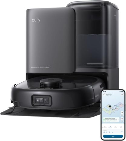 eufy Omni E25 HydroJet Saugroboter mit Wischfunktion, 20.000Pa Turbo - Saugkraft, DuroSpiral Entwirrbürsten, CornerRover Arm für Ecken, All - in - One - Station, für Tiere und Kinder.-Villaota