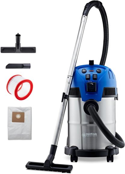 Nilfisk Multi II 30L T Nass Trockensauger mit Steckdose - Staubsauger für Werkstatt, Haus, Garten und Auto 1400 W-Villaota