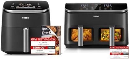 COSORI Heißluftfritteuse XXL Turbo Blaze, 6L Airfryer mit 5 Geschwindigkeitsstufen und COSORI Heißluftfritteuse mit Doppelkammer-Villaota