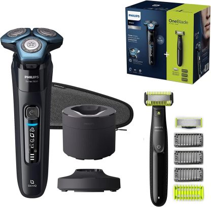 Philips S7783 78 Shaver Series 7000 Elektrischer Nass - und Trockenrasierer mit Präzisionsmessern aus Stahl, Motion - Control - Sensor, Flexible 360 - Grad - Scherköpfe, Schwarz-Villaota