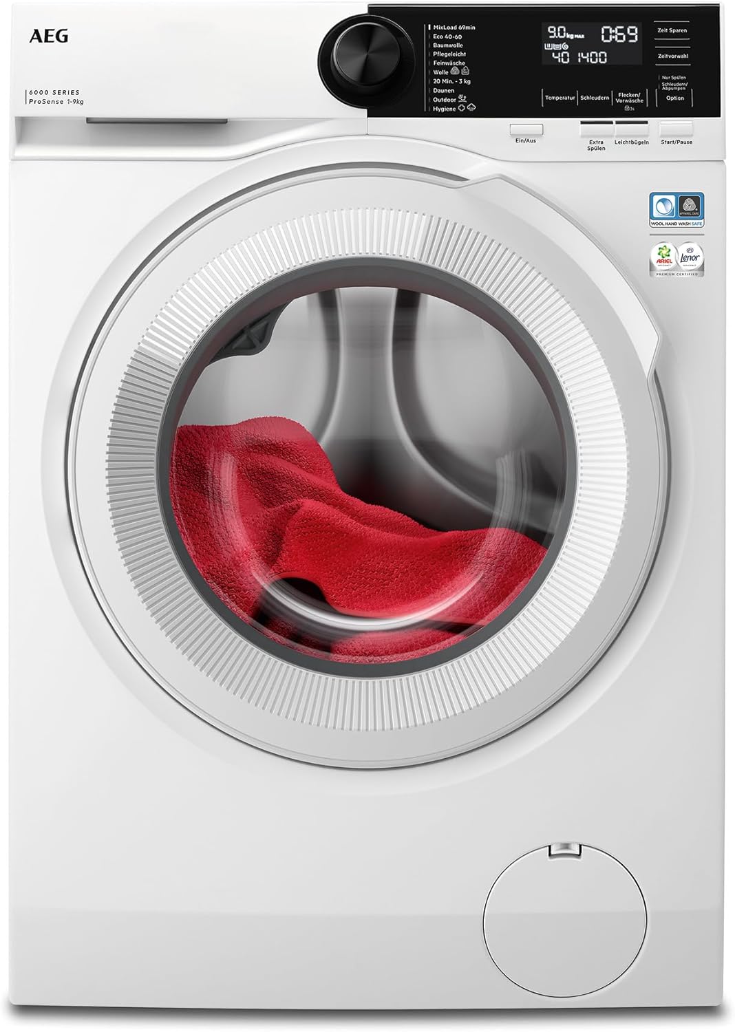 AEG Waschmaschine, Serie 6000 ProSense Mengenautomatik, 9 kg, Leise, Nachlegefunktion, Kindersicherung, Schontrommel, Vollwasserschutz, Leichtbügeln - Option, 1400 U min, LR6A65490-Villaota