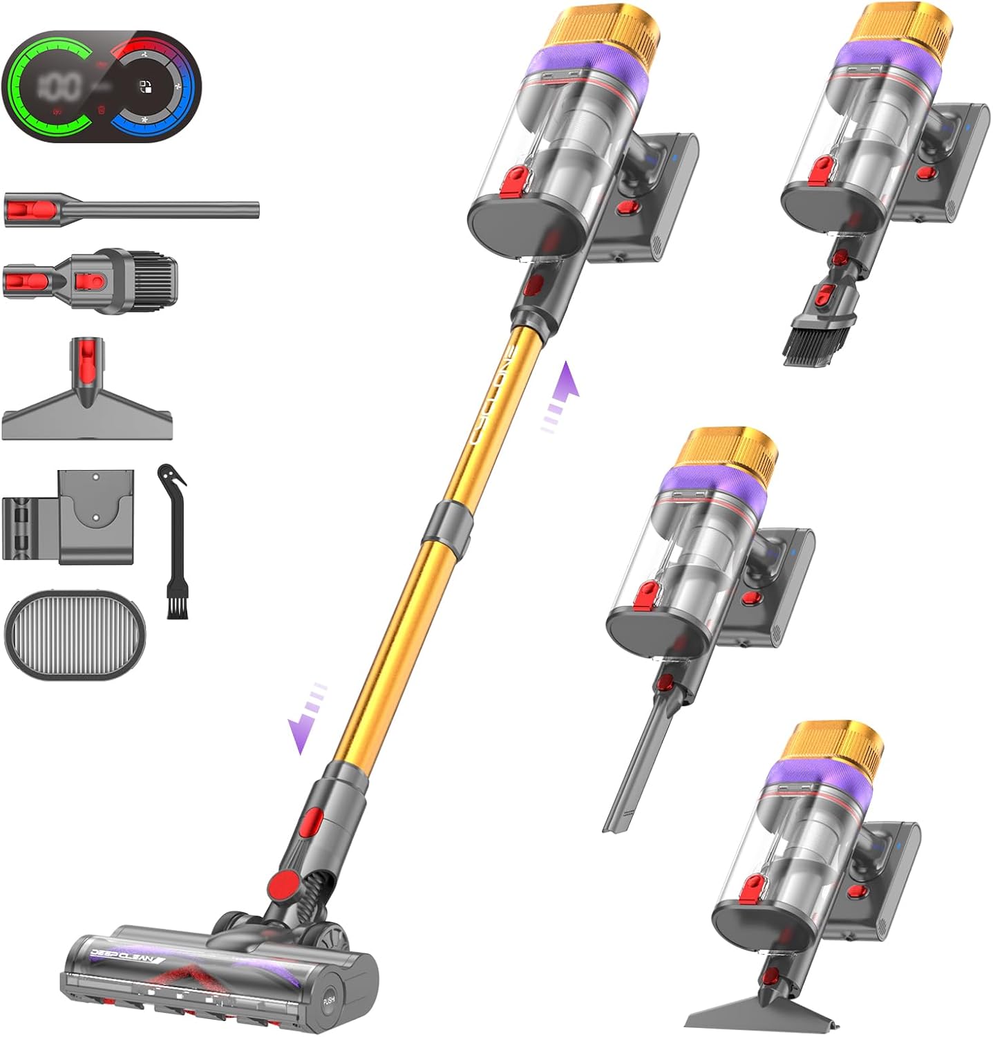 Vistefly V15 Ultra Akku Staubsauger, 58000Pa 600W 70Mins Staubsauger Kabellos mit Doppeldisplay, Akkustaubsauger Doppelter Staubbehälter Design Akkusauger für Hartböden Teppich Tierhaare-Villaota