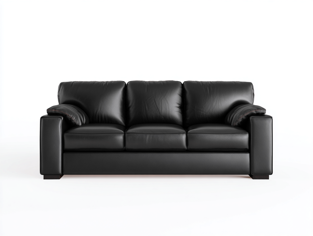 Dreisitzer Ledersofa 215x90x85 cm – schwarz – geeignet für Wohnzimmer – modernes Design