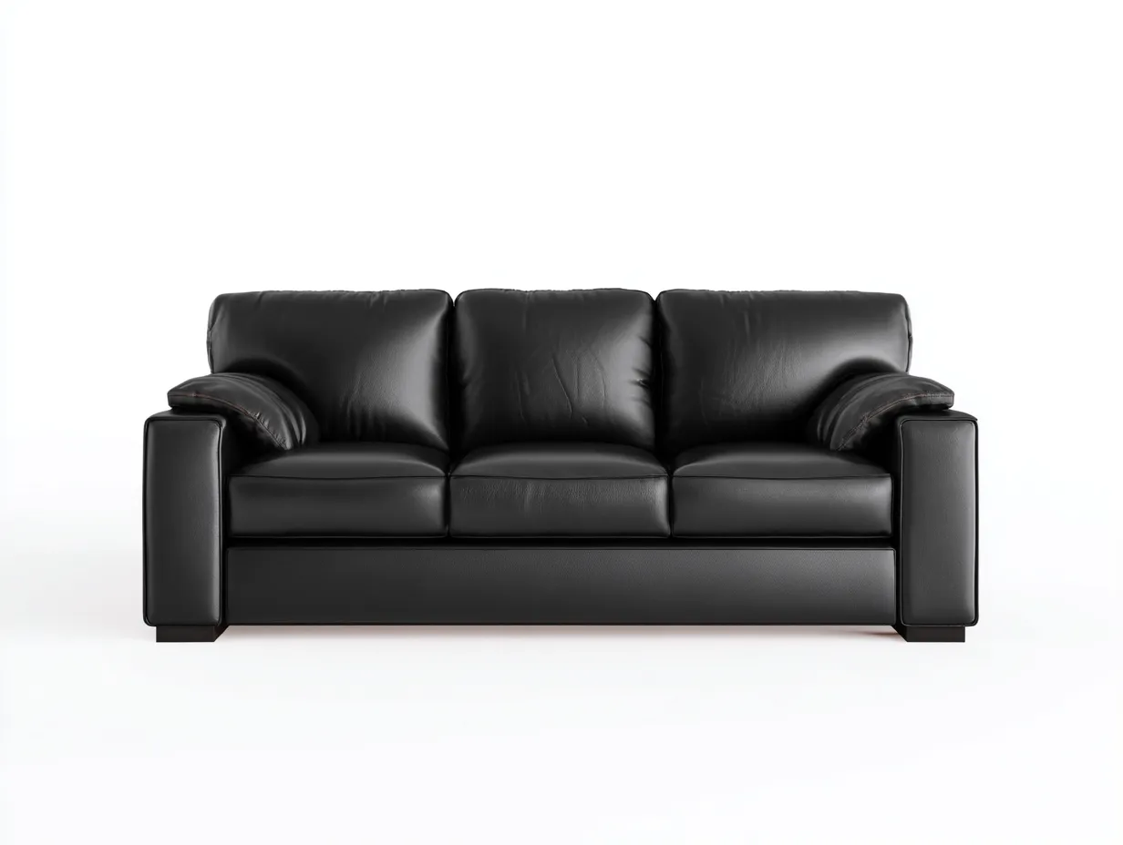 Dreisitzer Ledersofa 215x90x85 cm – schwarz – geeignet für Wohnzimmer – modernes Design
