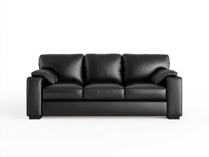Dreisitzer Ledersofa 215x90x85 cm – schwarz – geeignet für Wohnzimmer – modernes Design