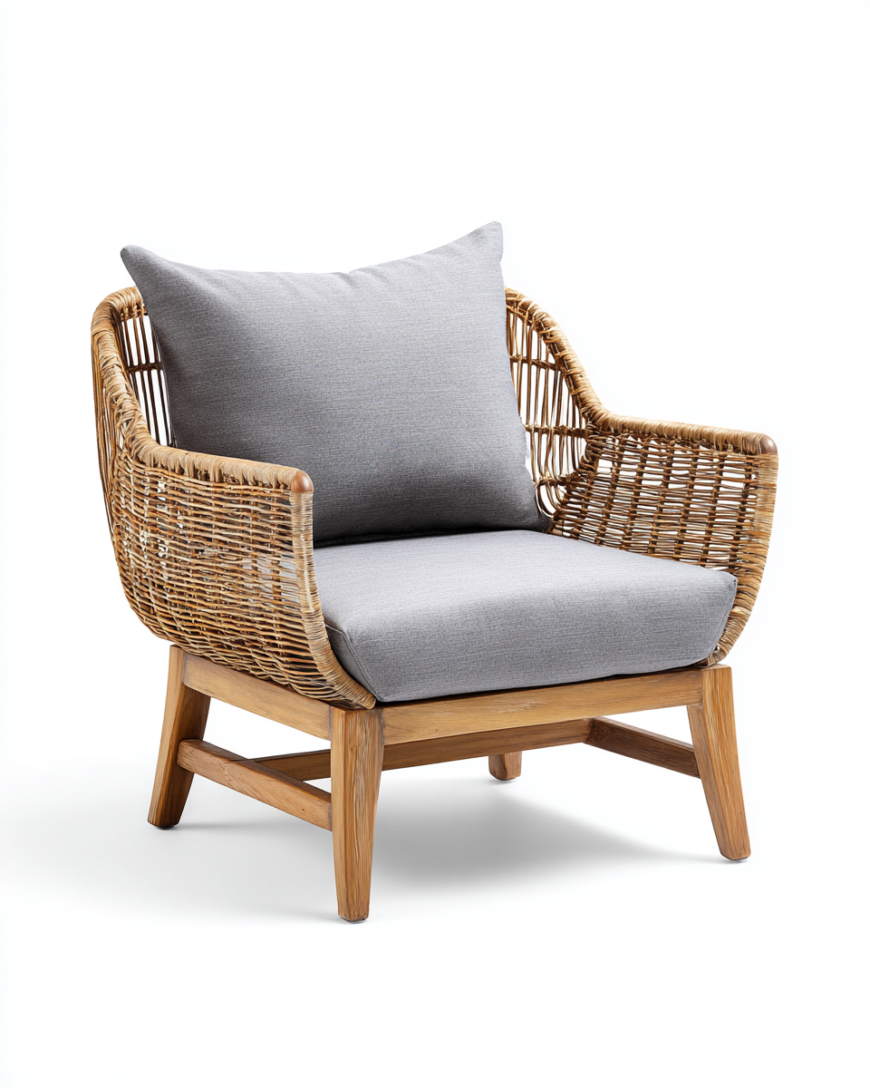 Outdoor Sessel Rattan 70x78x85 cm – hellbraun/grau – geeignet für Garten – modernes Design-Villaota