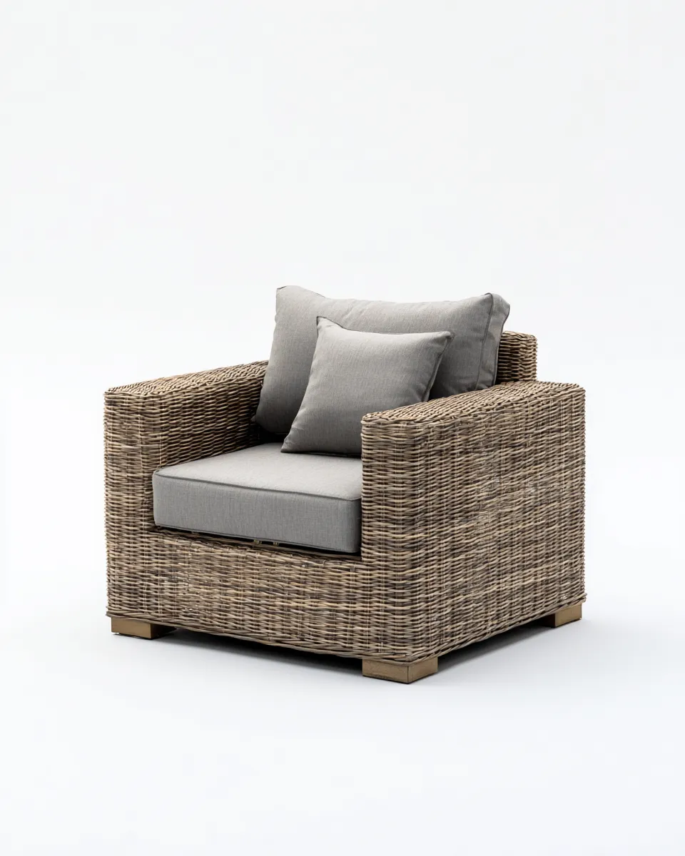 Gartensessel Rattan 90x85x80 cm – natur/grau – für Garten – modernes Design-Villaota