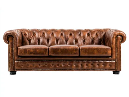 Sofa 3-Sitzer – Echtleder – 215×90×78 cm – braun – für Wohnzimmer – klassisches Design-Villaota