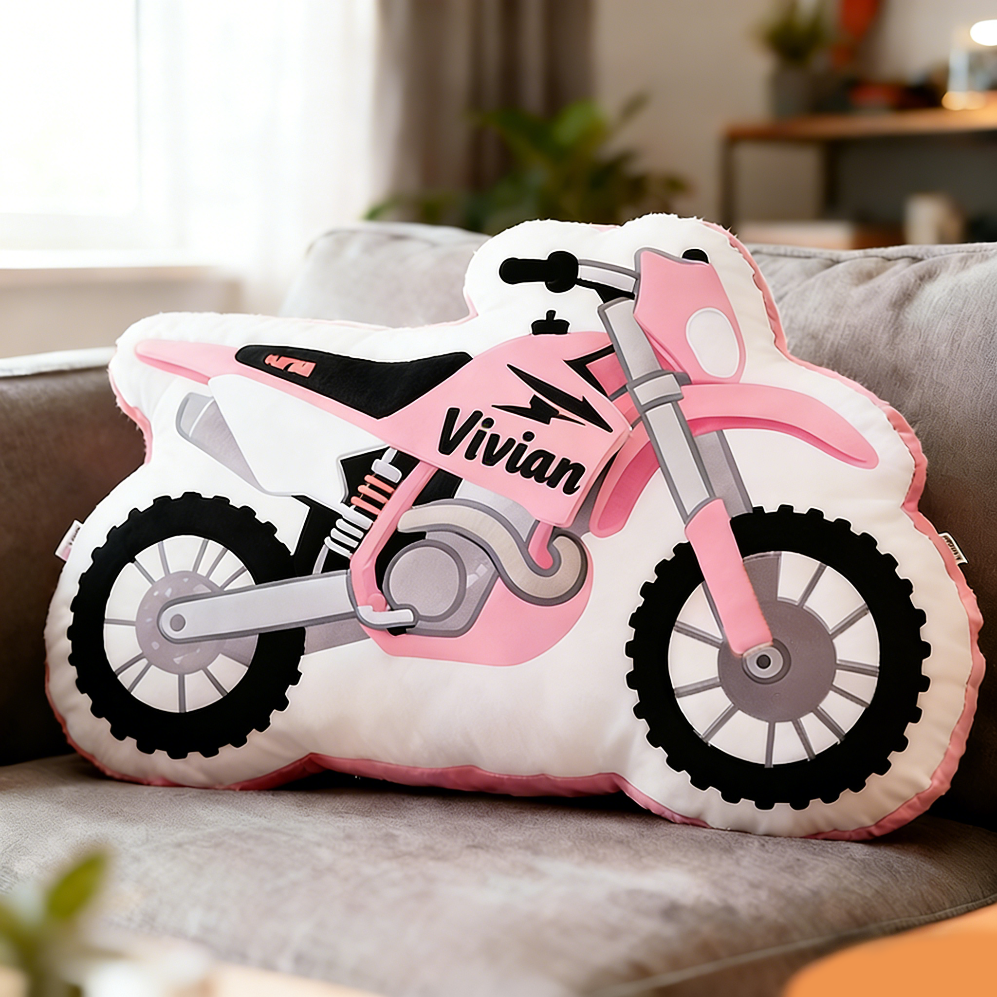 Personalized Motorcycle Pillow Custom Name 3D Graphic Print Cushion Gift for Bikers and Motorcycle Fans