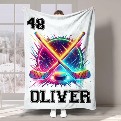 Personalized Hockey Blanket with Custom Name, Number, and Hockey Design