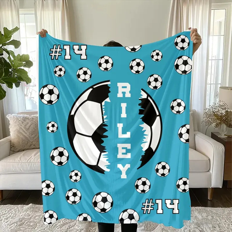 Personalized Soccer Blanket with Custom Name and Number Design