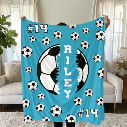 Personalized Soccer Blanket with Custom Name and Number Design