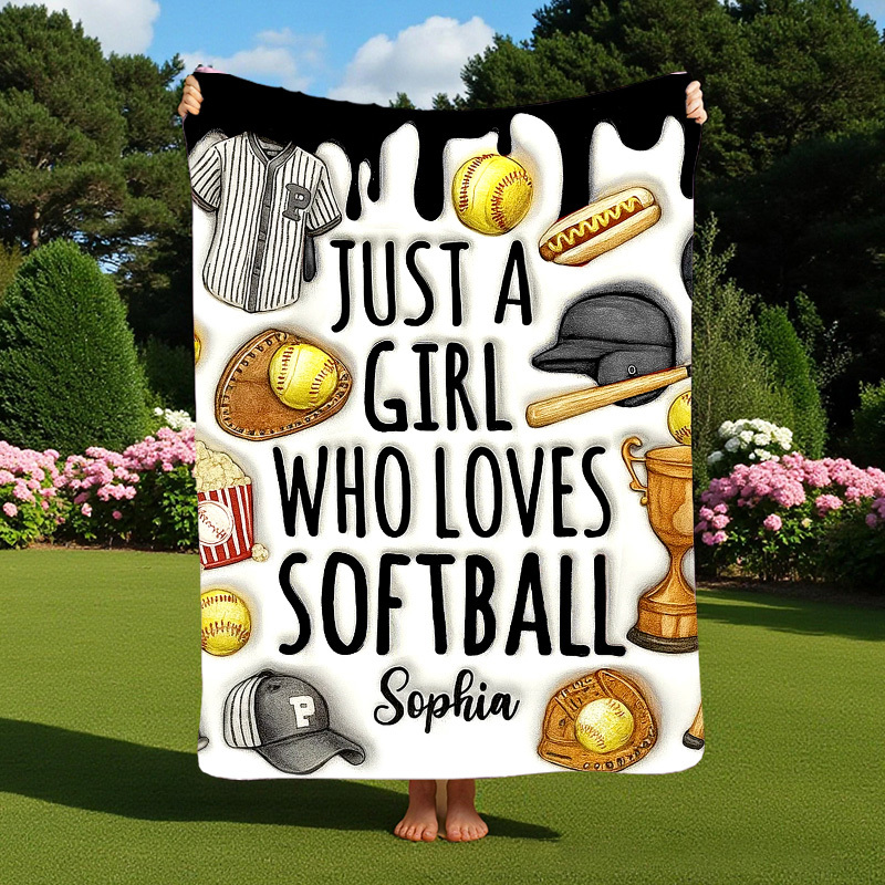 Personalized Softball Blanket with "Just a Girl Who Loves Softball" Design and Custom Name