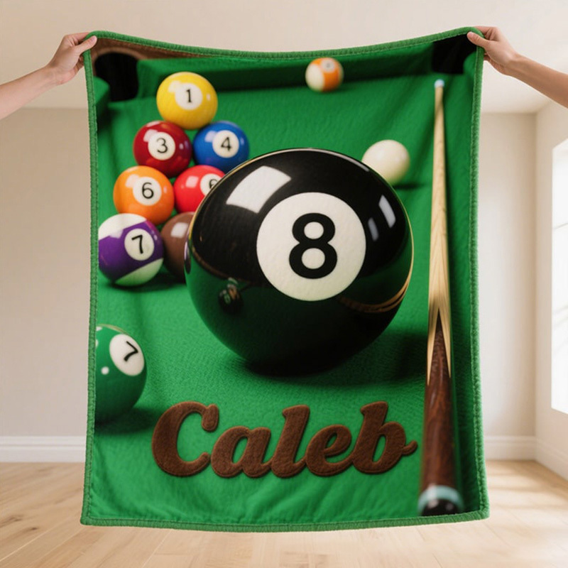 Personalized Billiards Themed Blanket with Custom Name for Pool Enthusiasts