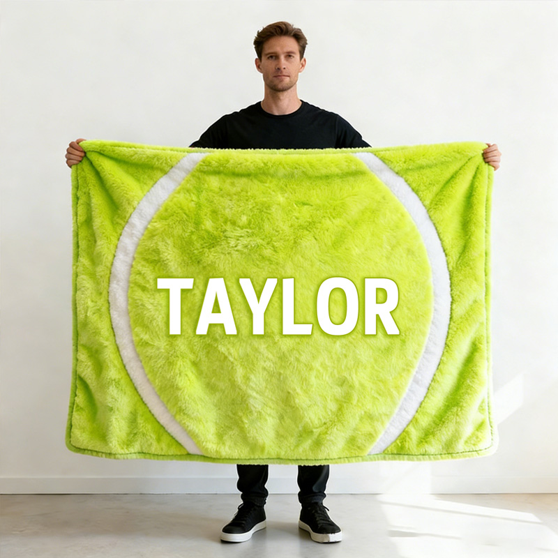 Personalized Tennis Ball Blanket with Custom Name for Sports Enthusiasts