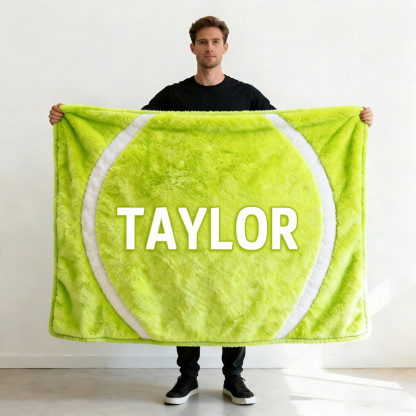 Personalized Tennis Ball Blanket with Custom Name for Sports Enthusiasts
