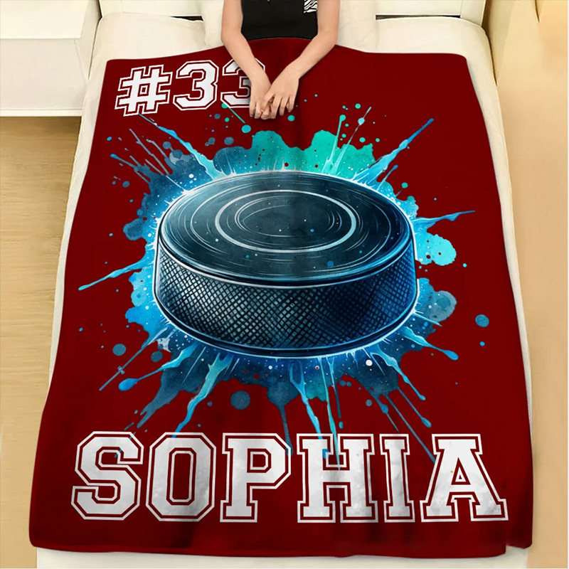 Personalized Hockey Blanket with Custom Name, Number, and Hockey Design