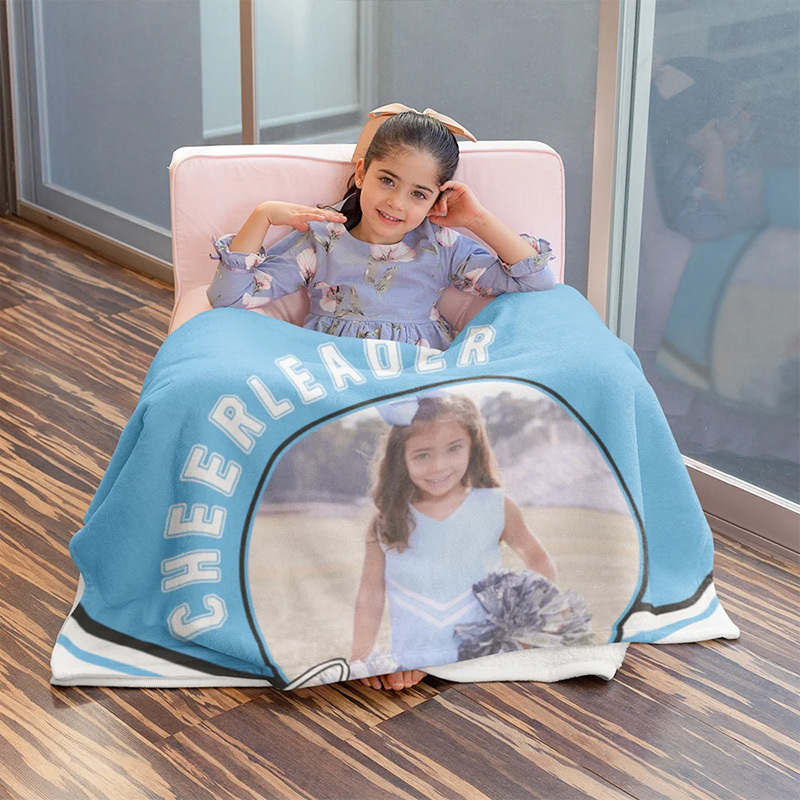 Personalized Cheerleader Blanket with Custom Name, Photo, and Year Design